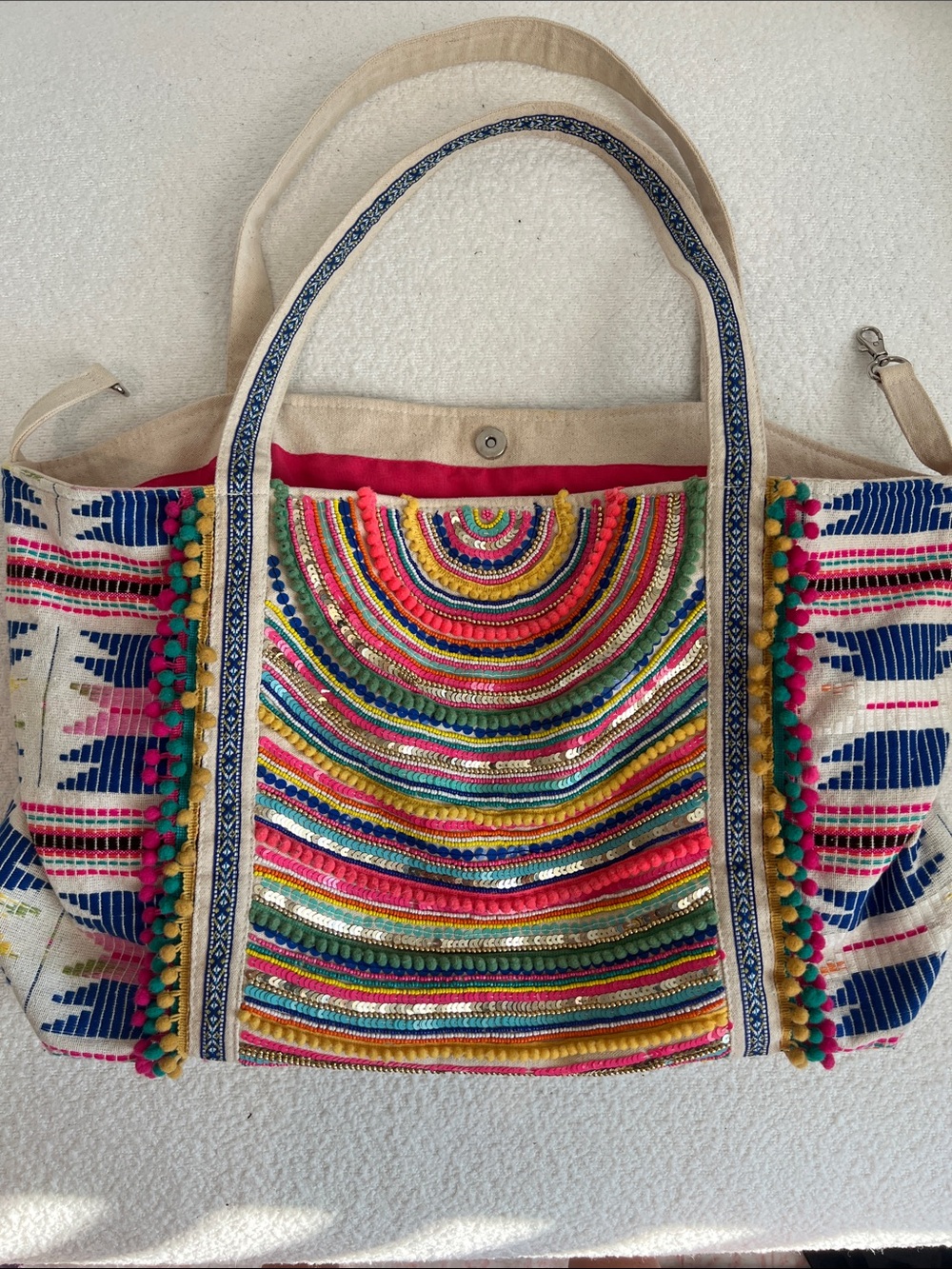 America & Beyond Boho Embroidered Multicolor Tote Bag – Canvas Shoulder Bag
